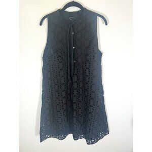 THEORY black eyelet a-line sleeveless mini dress sz 10 preppy heritage Y2K